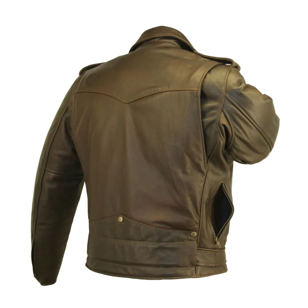Men's D Pocket Distressed Brown Cowhide Biker Jacket