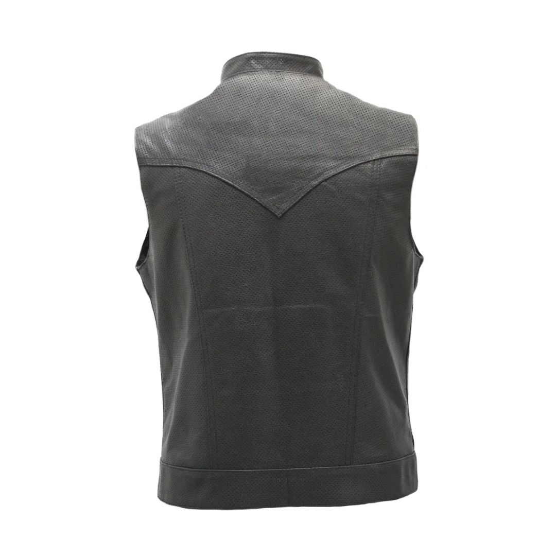 Club Style Perforated Leather Biker Vest