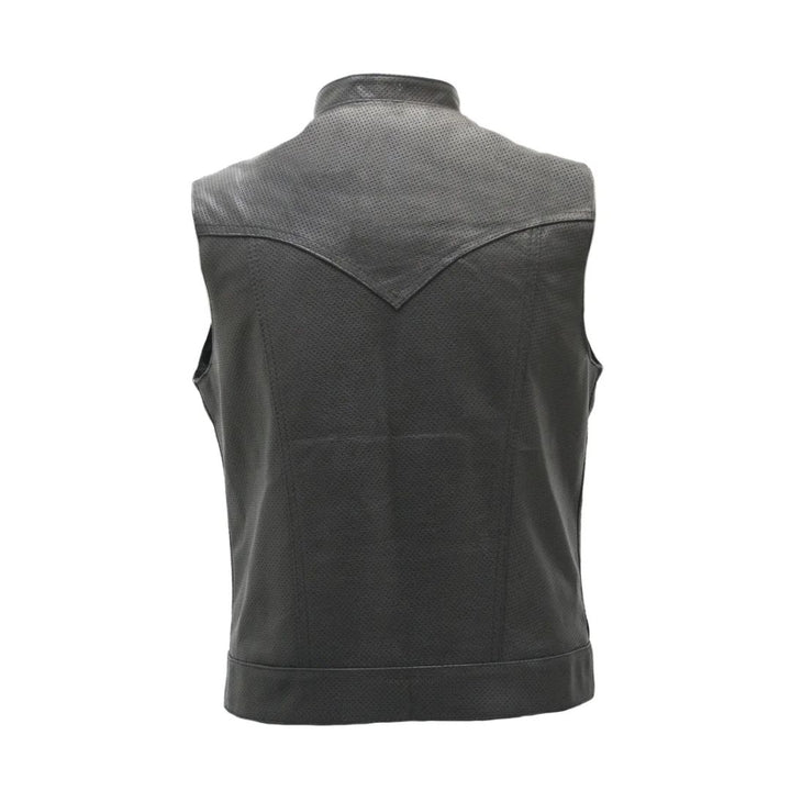 Club Style Perforated Leather Biker Vest