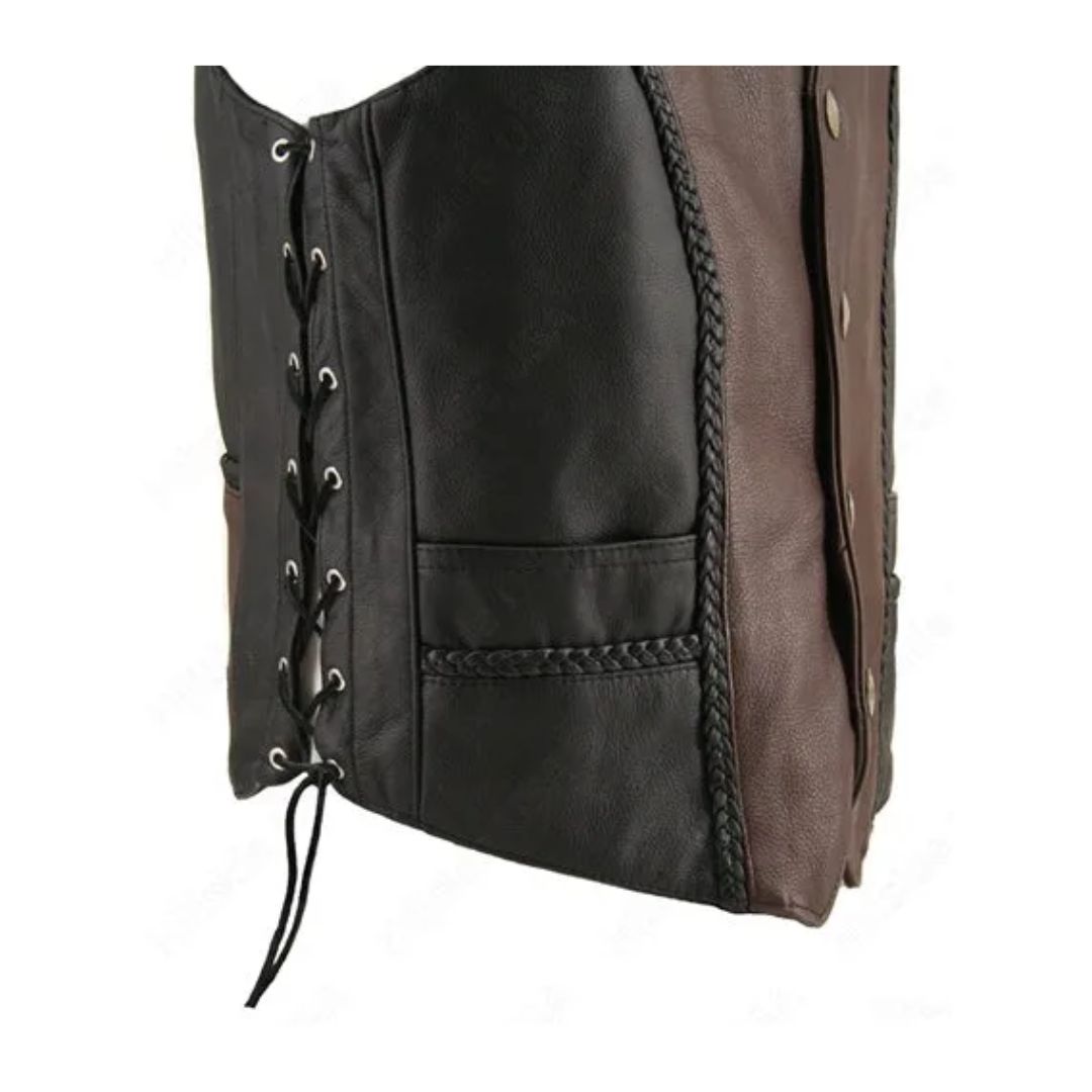 Men's Braided Black-Brown / Genuine Cowhide Nickel Vest