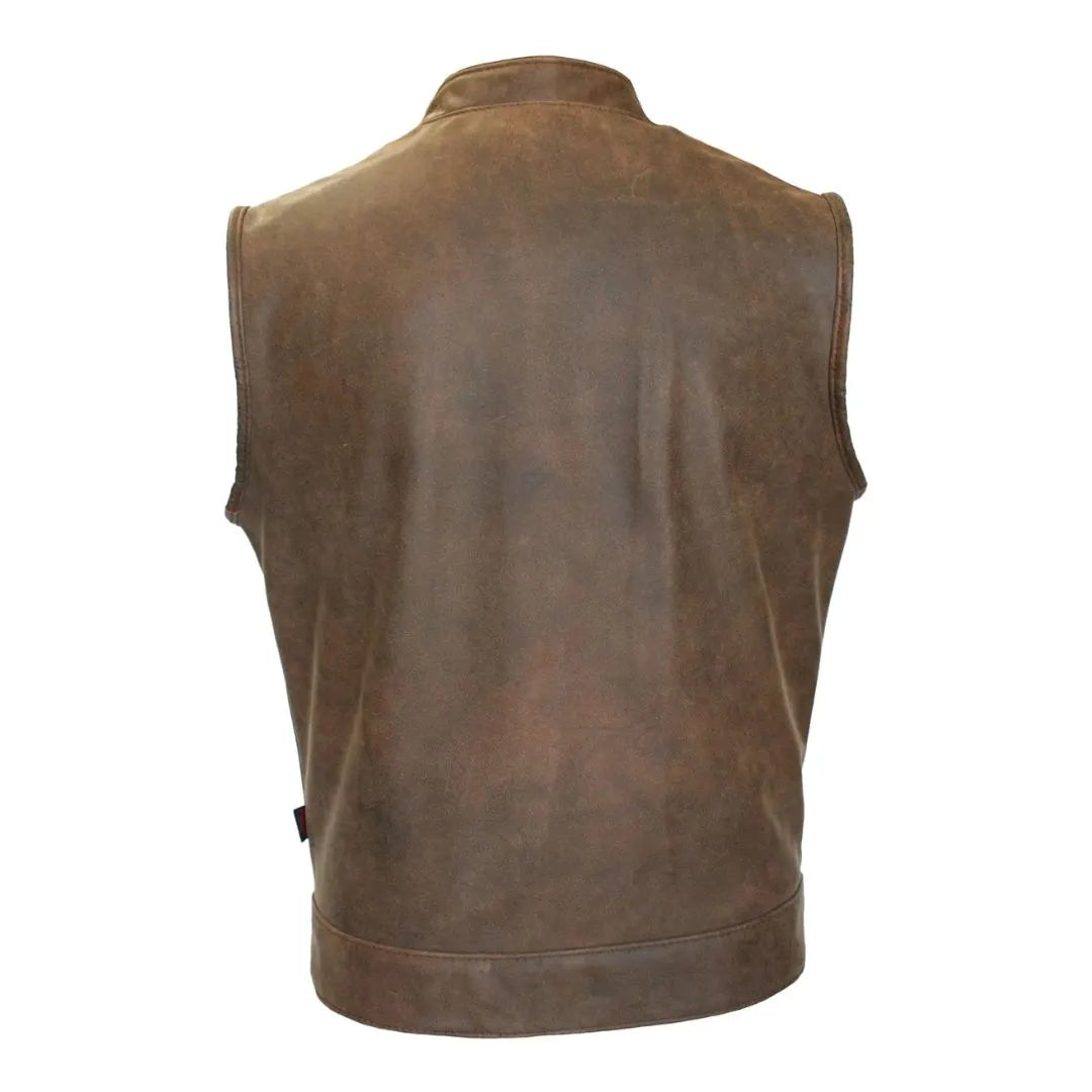 Brown Vintage Biker Cut Vest Concealed Snap / Zipper