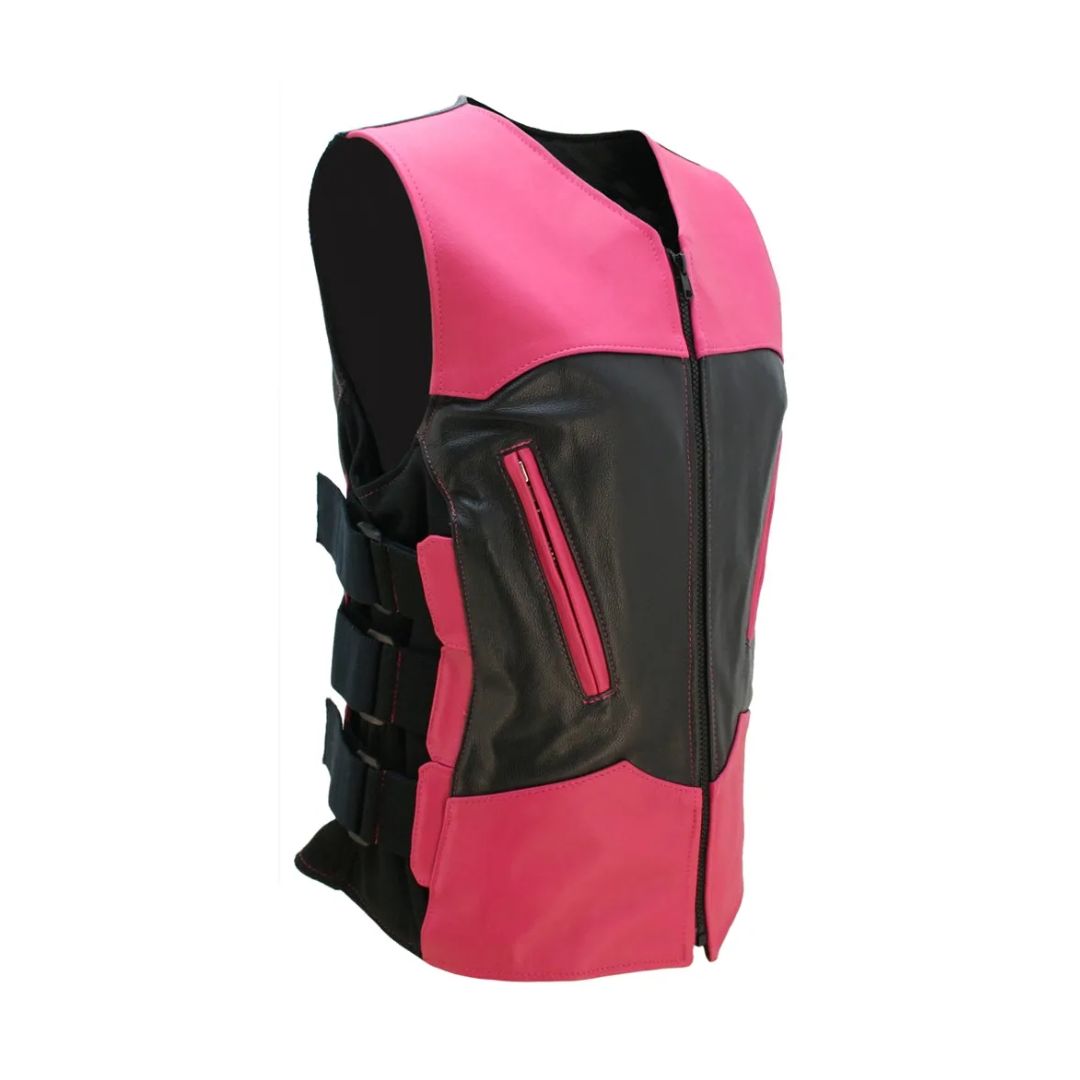 Women's Two Tone Interceptor Black/Hot Pink Leather Vest