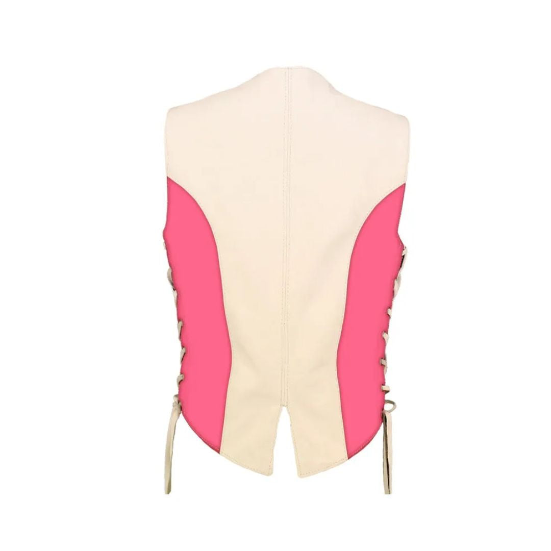 Women's Hot Pink/White Leather Vest