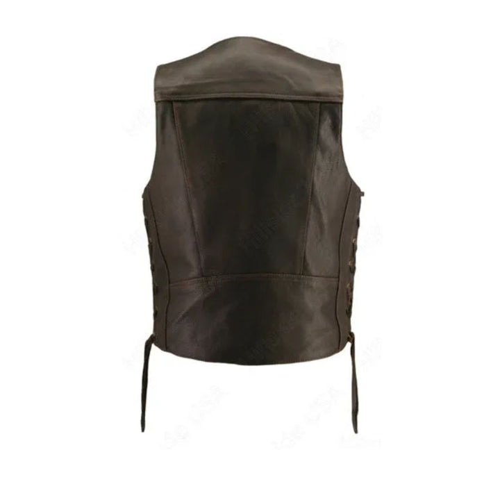 Men's Distressed Brown Genuine Cowhide Nickel Vest