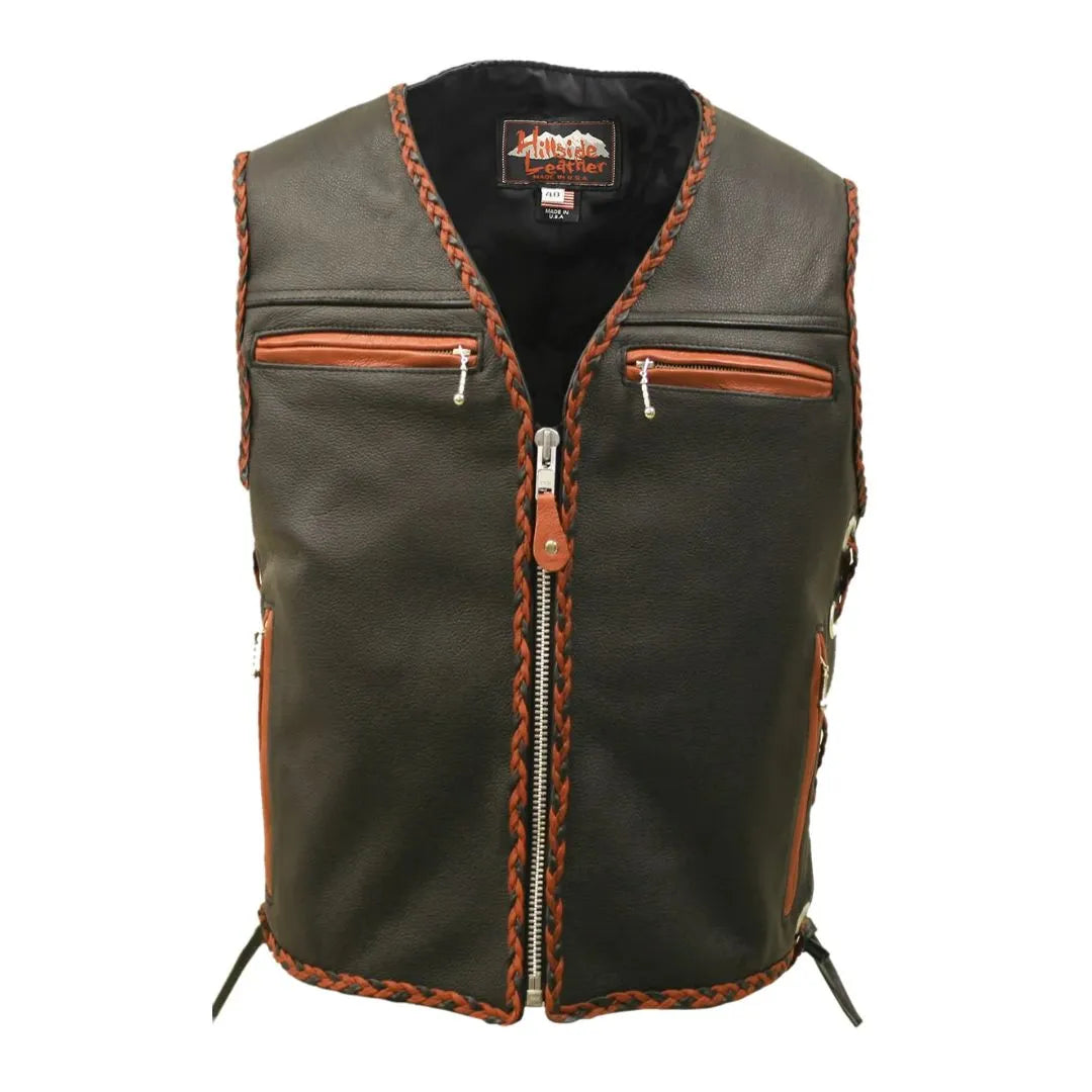 The Elite Motorcycle Leather Vest Braided