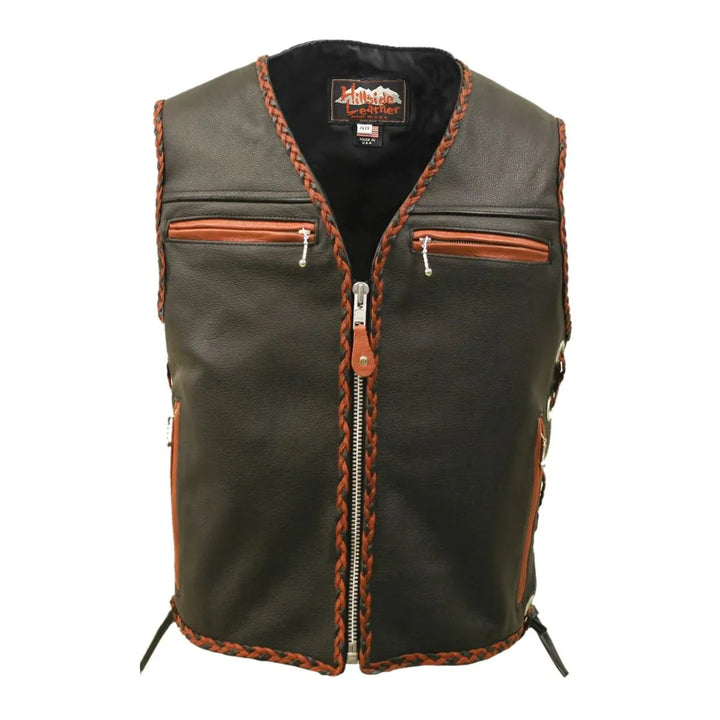 The Elite Motorcycle Leather Vest Braided