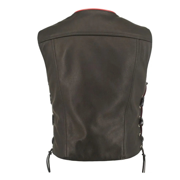 Men's Denim Style Lace Side / Trim Leather Vest