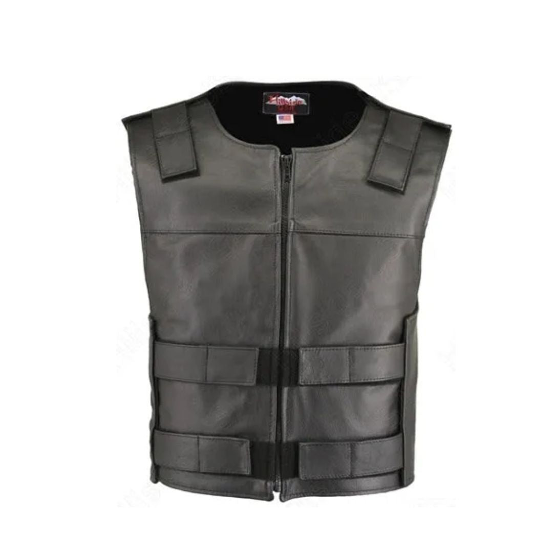Men's Zippered Tactical Style Leather Vest (Custom-Made)