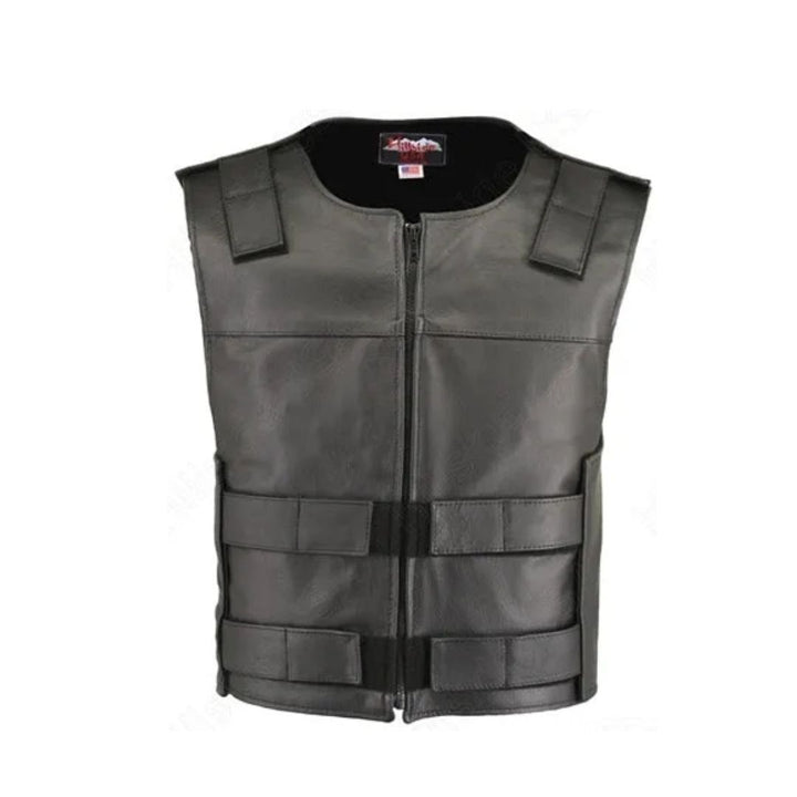 Men's Zippered Tactical Style Leather Vest (Custom-Made)