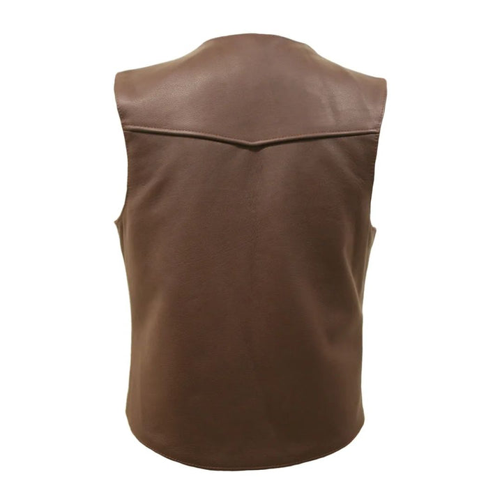 Men's Zipper Racer Leather Vest Brown
