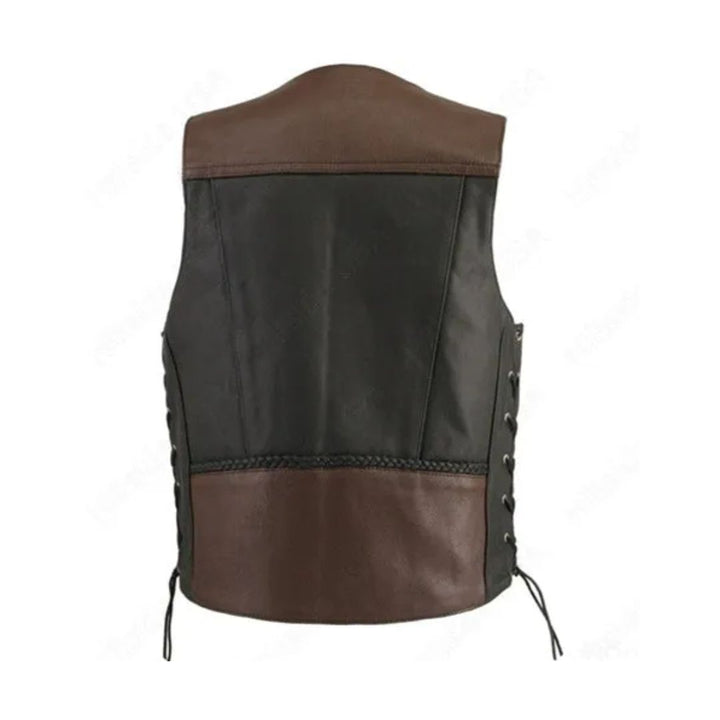 Men's Braided Black-Brown Leather Vest (Custom)
