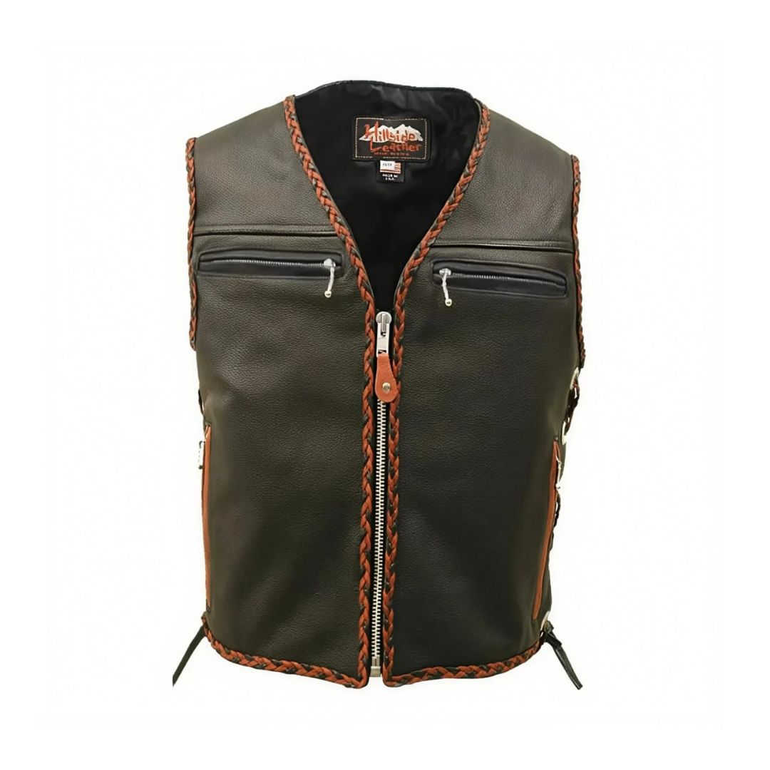 The Elite Motorcycle Leather Vest Braided