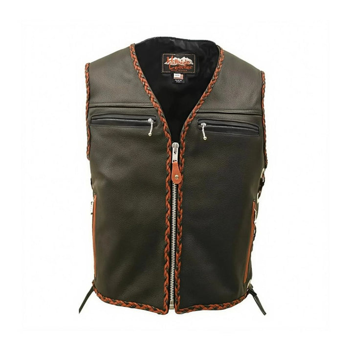 The Elite Motorcycle Leather Vest Braided
