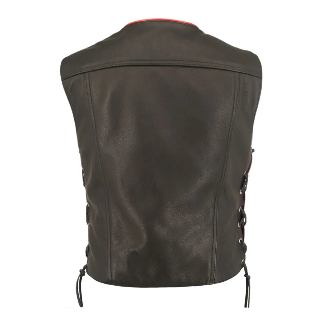 Men's Denim Style Lace Side / Trim Leather Vest