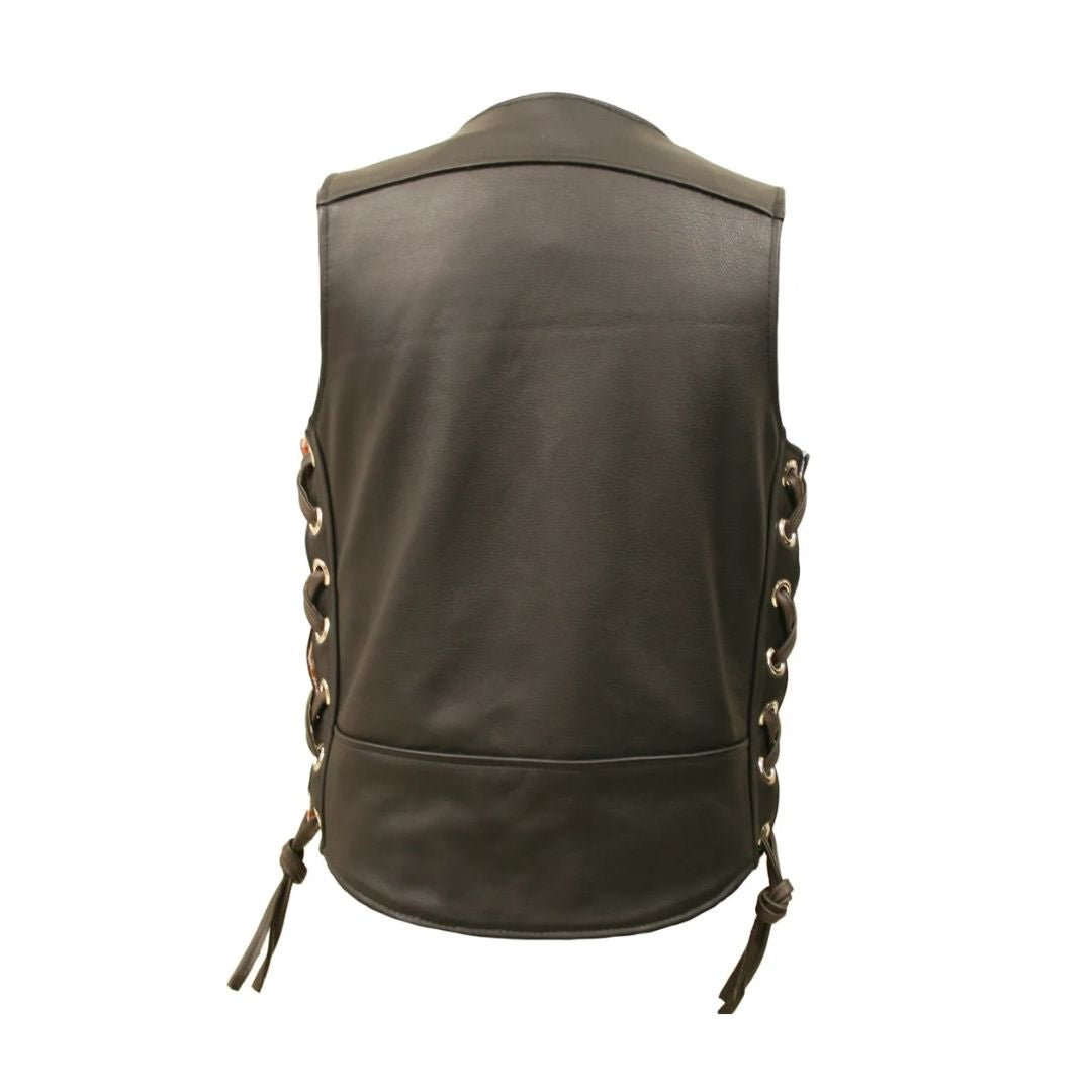 Touring American Bison Leather Vest - Black