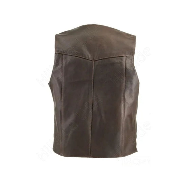 Men's Distressed Brown Classic Biker Vest