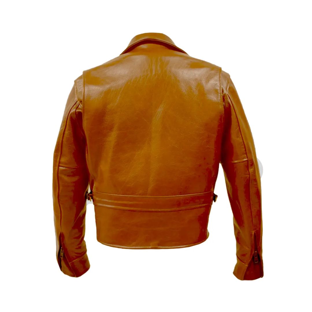 Half Belt Classic Biker Bison Jacket (Saddle Brown)