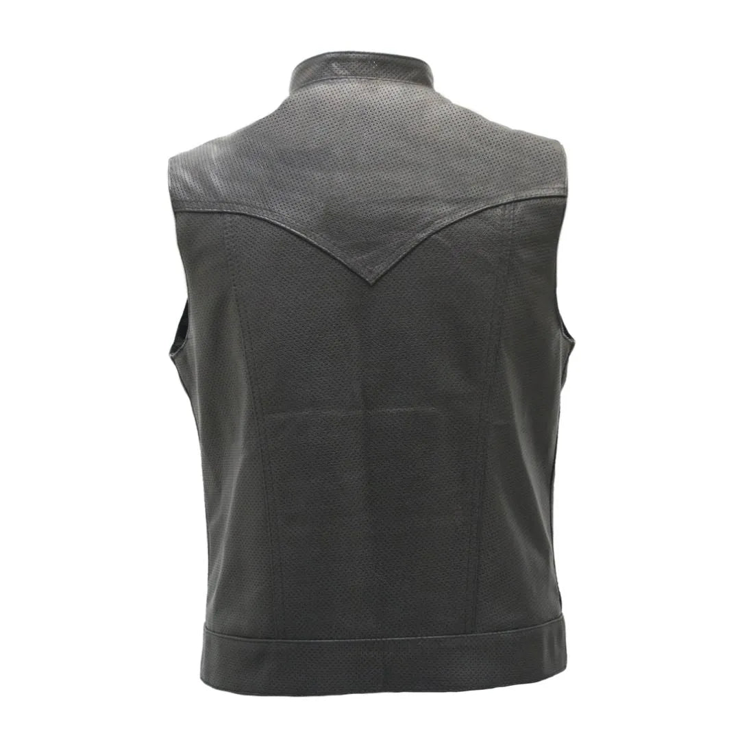 Club Style Perforated Leather Biker Vest