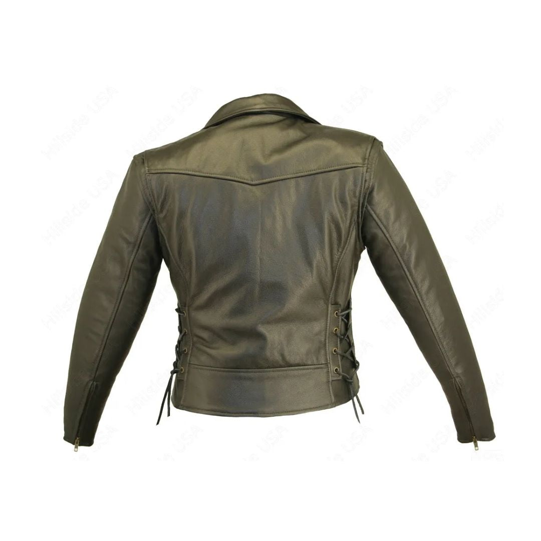 Women's Beltless Biker Leather Jacket