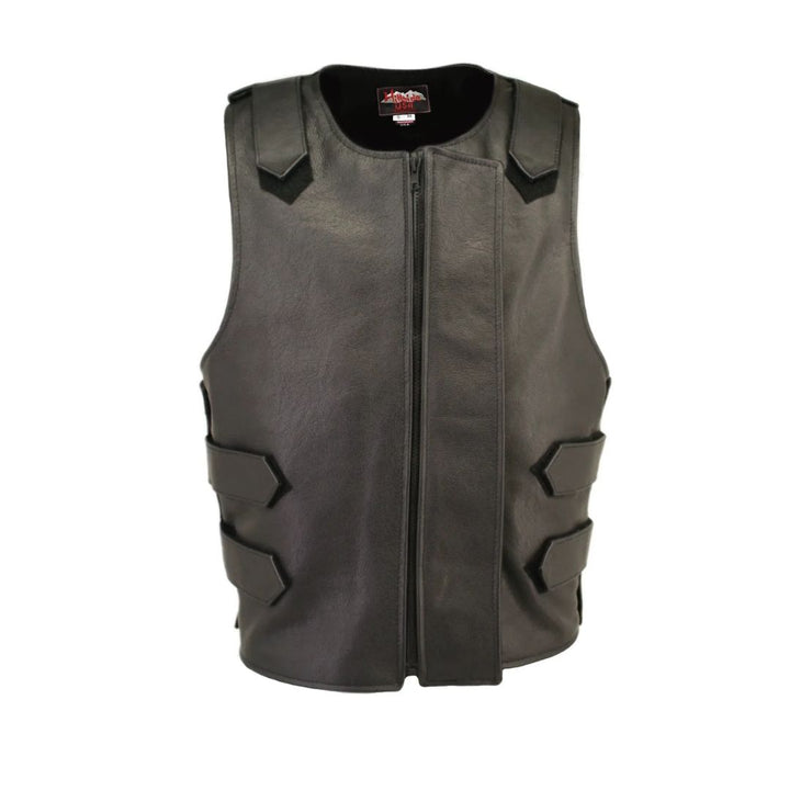 Removable Flap Tactical Leather Vest Black (Custom-Made)