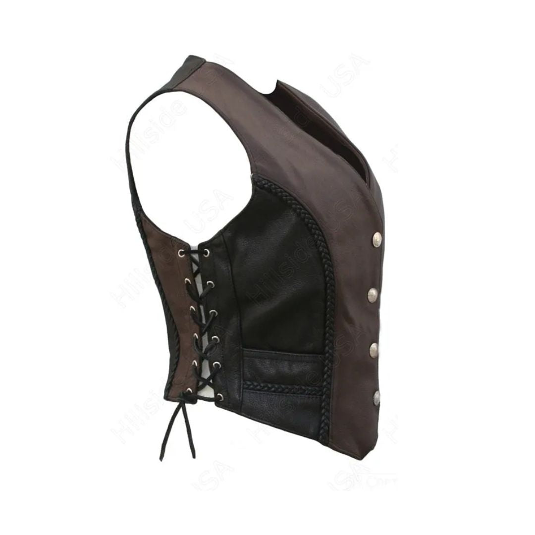 Women's Braided Two Tone Leather Vest