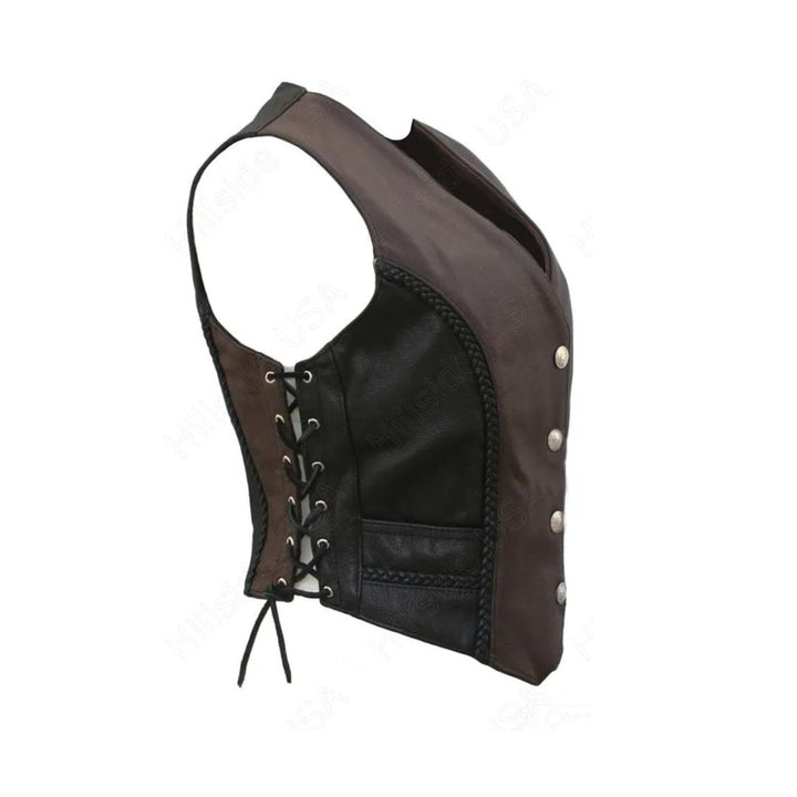Women's Braided Two Tone Leather Vest