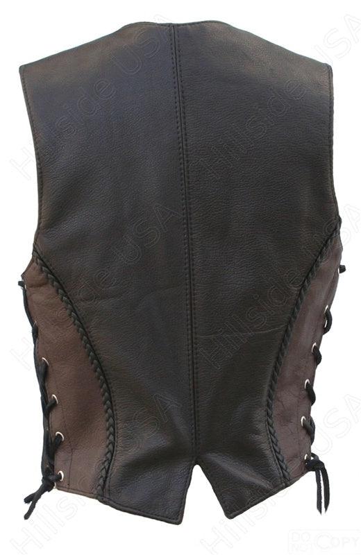 Women's Braided Black-Brown Leather Vest (Custom)
