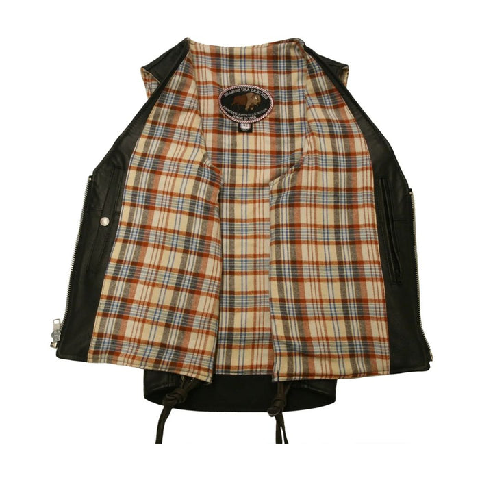 Touring American Bison Leather Vest - Black