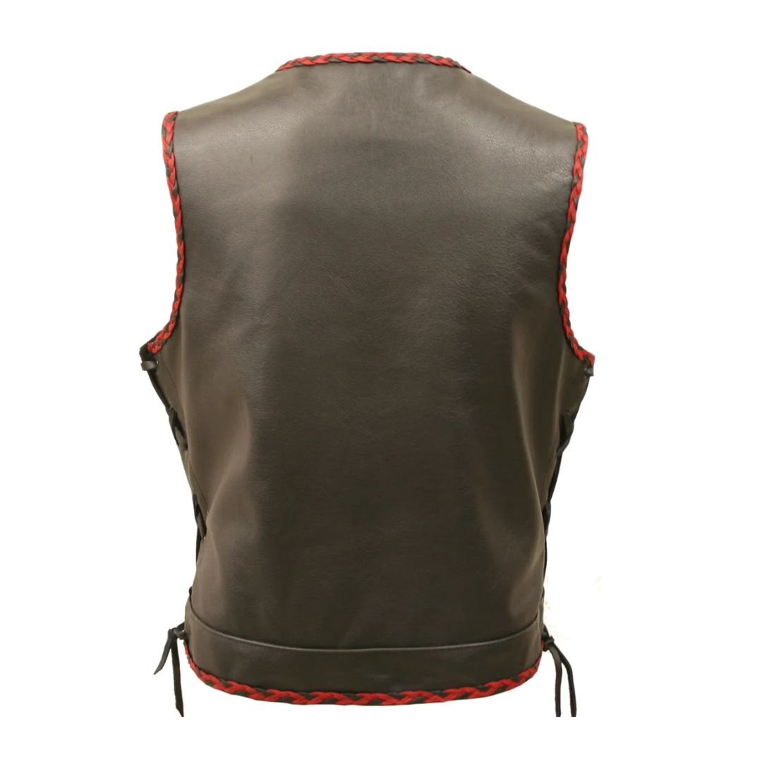 Outlaw All Leather Braided Biker Vest / Side Lace