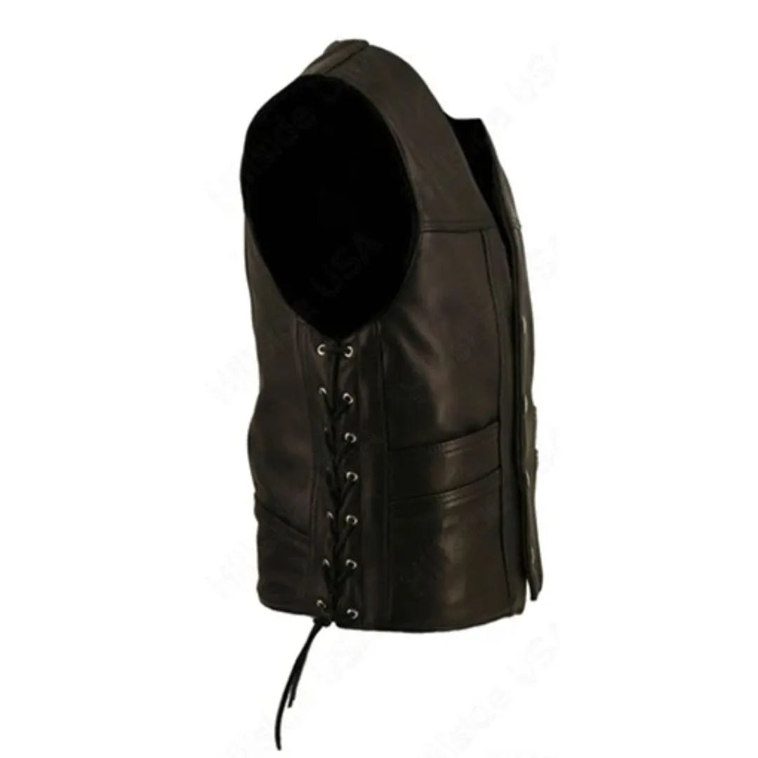 Men's Braided Black-Brown Leather Vest (Custom)