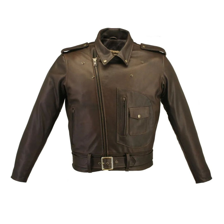 Men's D Pocket Distressed Brown Cowhide Biker Jacket