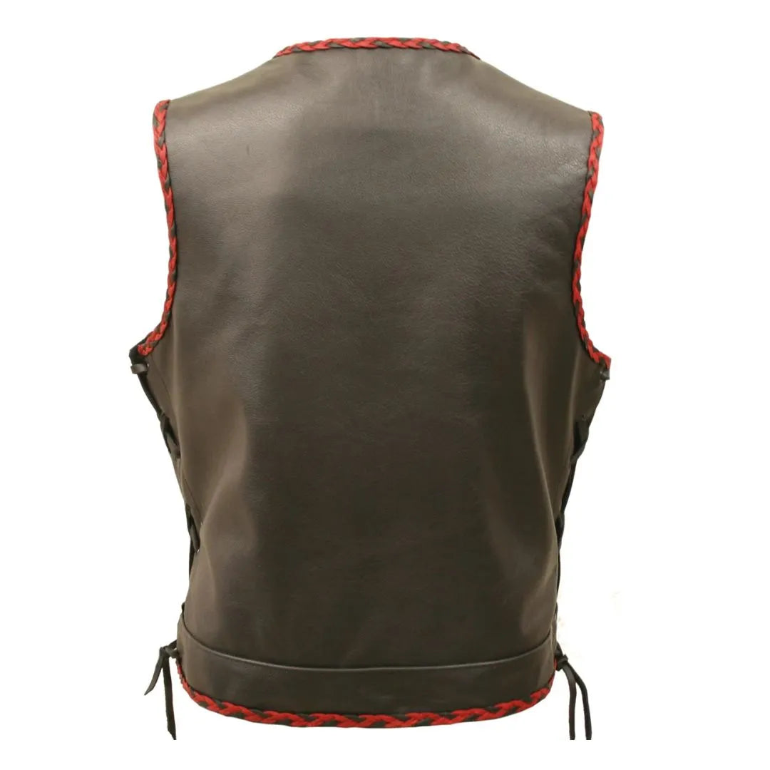 Outlaw All Leather Braided Biker Vest / Side Lace