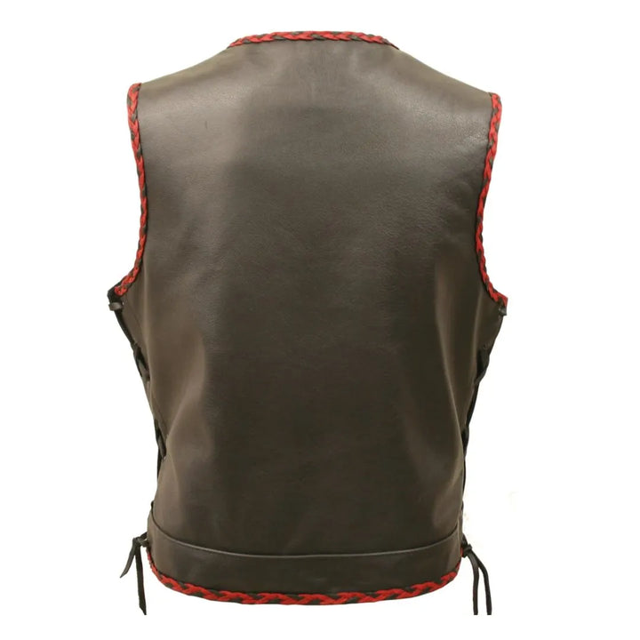 Outlaw All Leather Braided Biker Vest / Side Lace