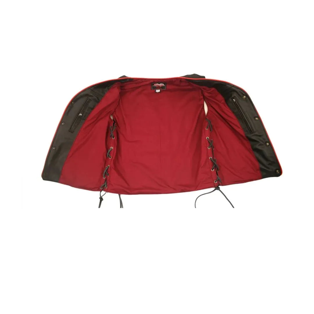 Men's Denim Style Lace Side / Trim Leather Vest