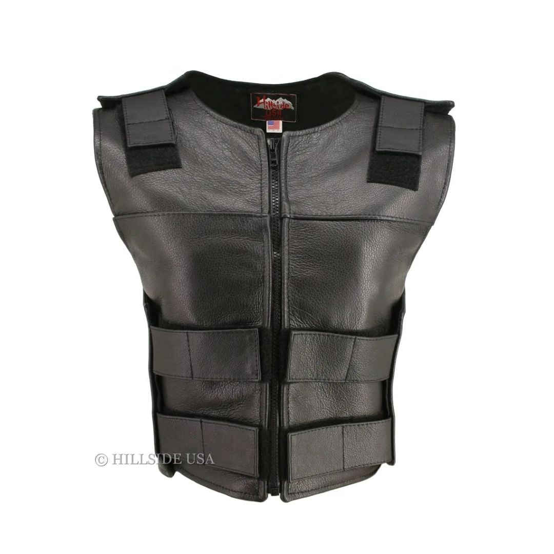 Women's Zippered Tactical Style Leather Vest