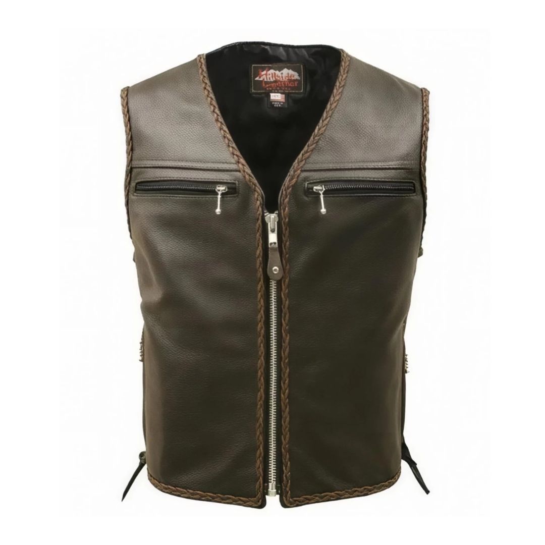 The Elite Motorcycle Leather Vest Braided