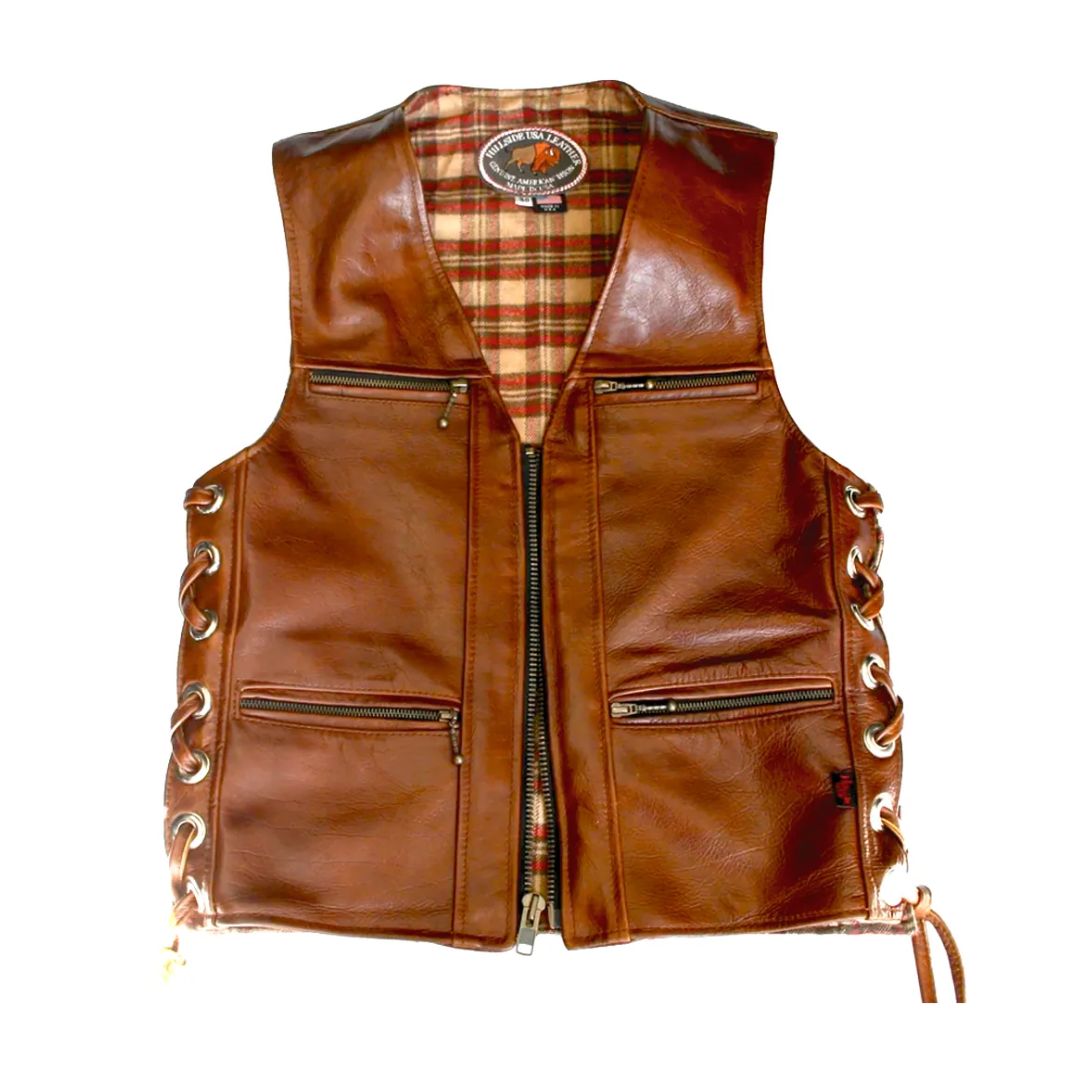 Touring American Bison Brown Leather Vest