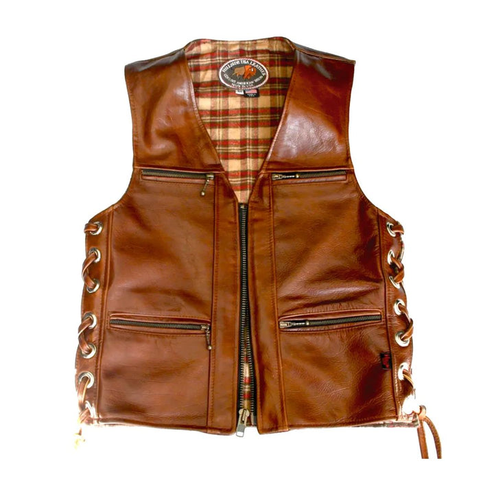 Touring American Bison Brown Leather Vest