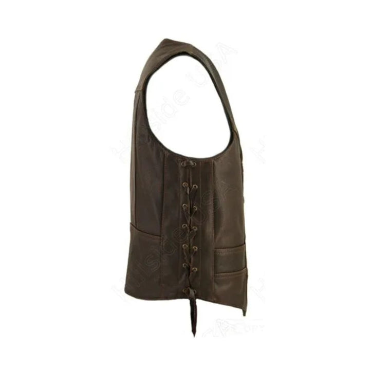Men's Distressed Brown Genuine Cowhide Nickel Vest