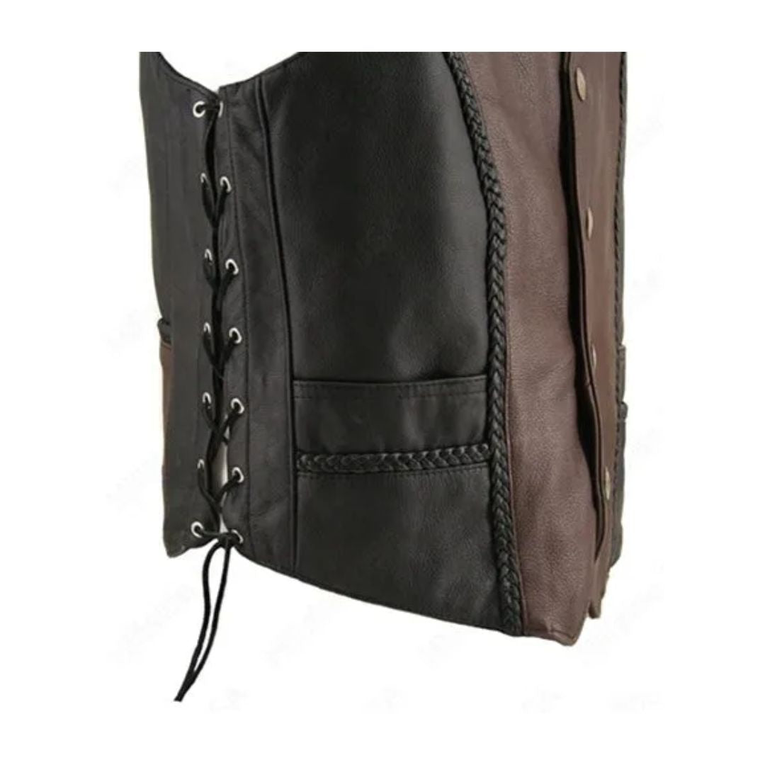 Men's Braided Black-Brown Leather Vest (Custom)