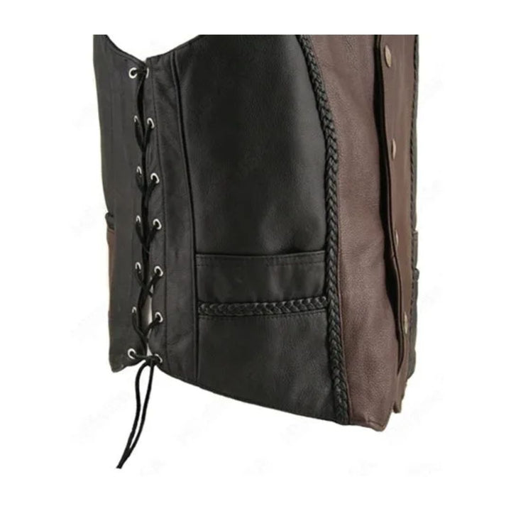 Men's Braided Black-Brown Leather Vest (Custom)