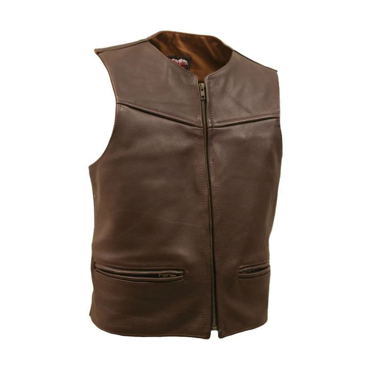 Men's Zipper Racer Leather Vest Brown