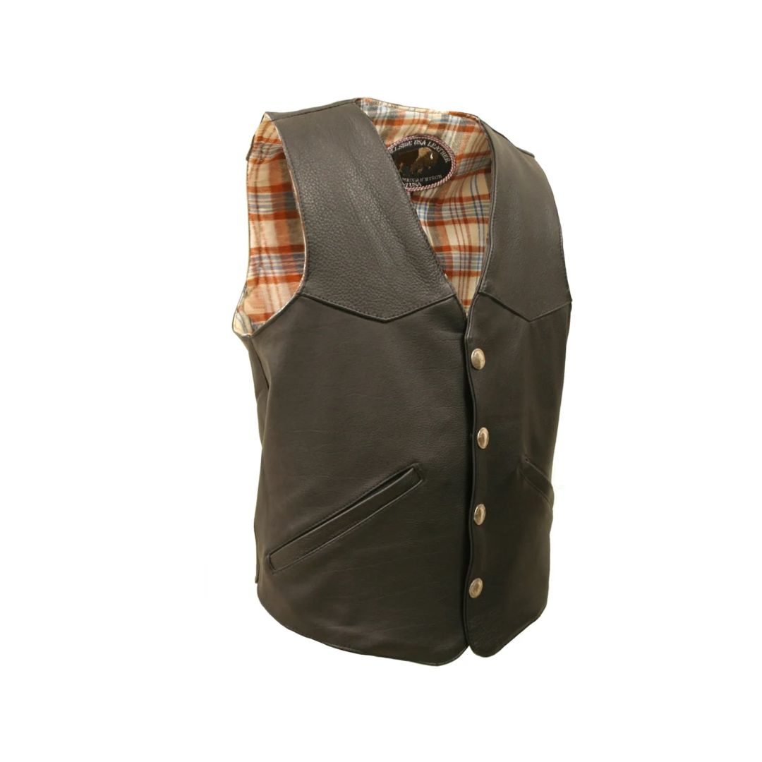 Men's Western Style Black American Bison Leather Vest