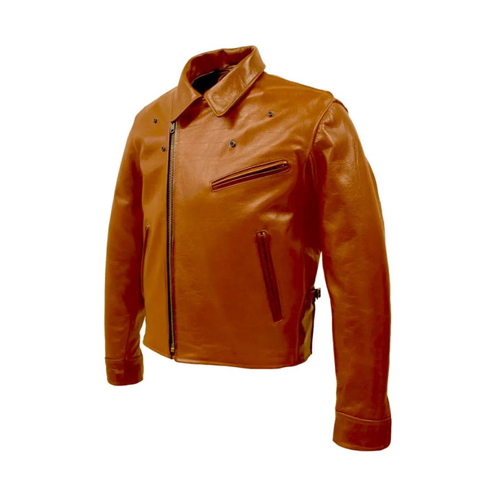 Half Belt Classic Biker Bison Jacket (Saddle Brown)