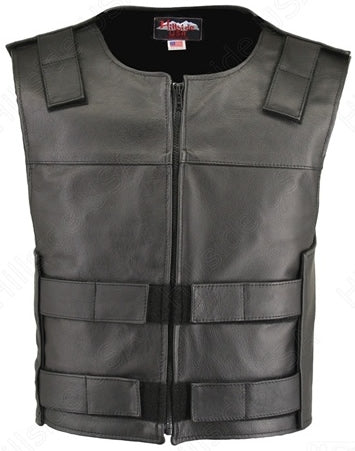 Men's Zippered Tactical Style Leather Vest (Custom-Made)