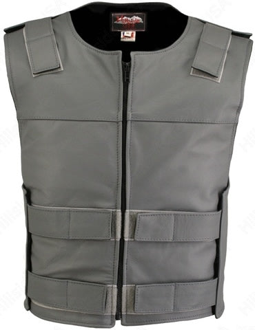 Men's Zippered Tactical Style Leather Vest (Custom-Made)