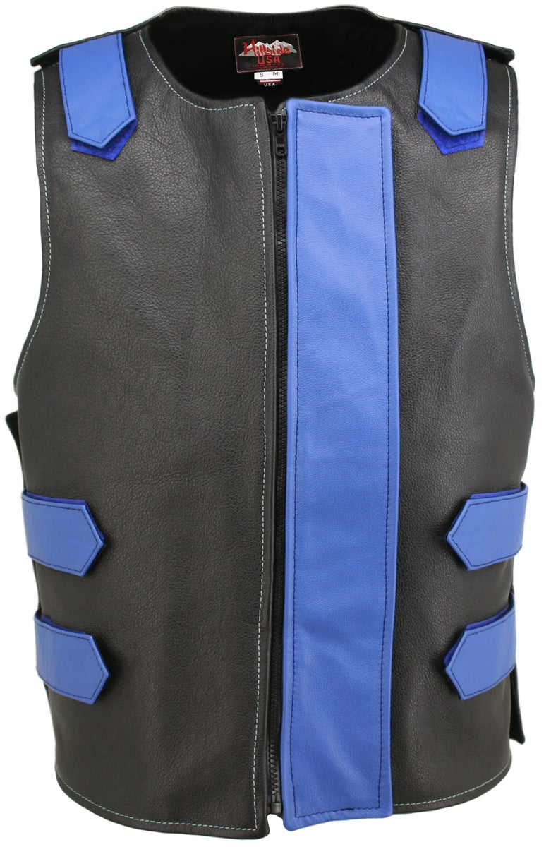 Removable Flap Tactical Leather Vest Black (Custom-Made)
