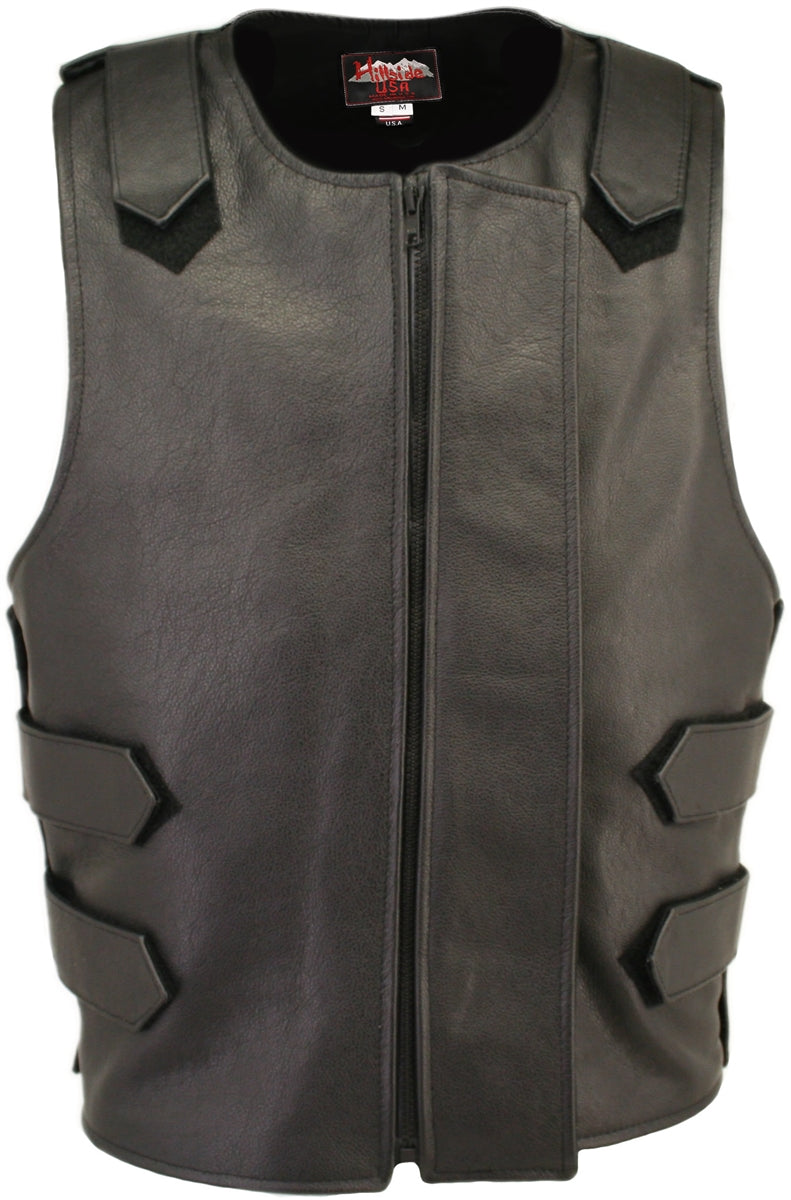 Removable Flap Tactical Leather Vest Black (Custom-Made)