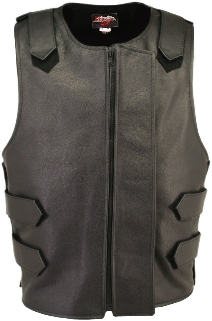 Removable Flap Tactical Leather Vest Black (Custom-Made)