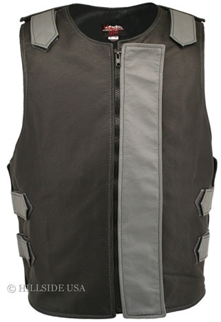 Removable Flap Tactical Leather Vest Black (Custom-Made)